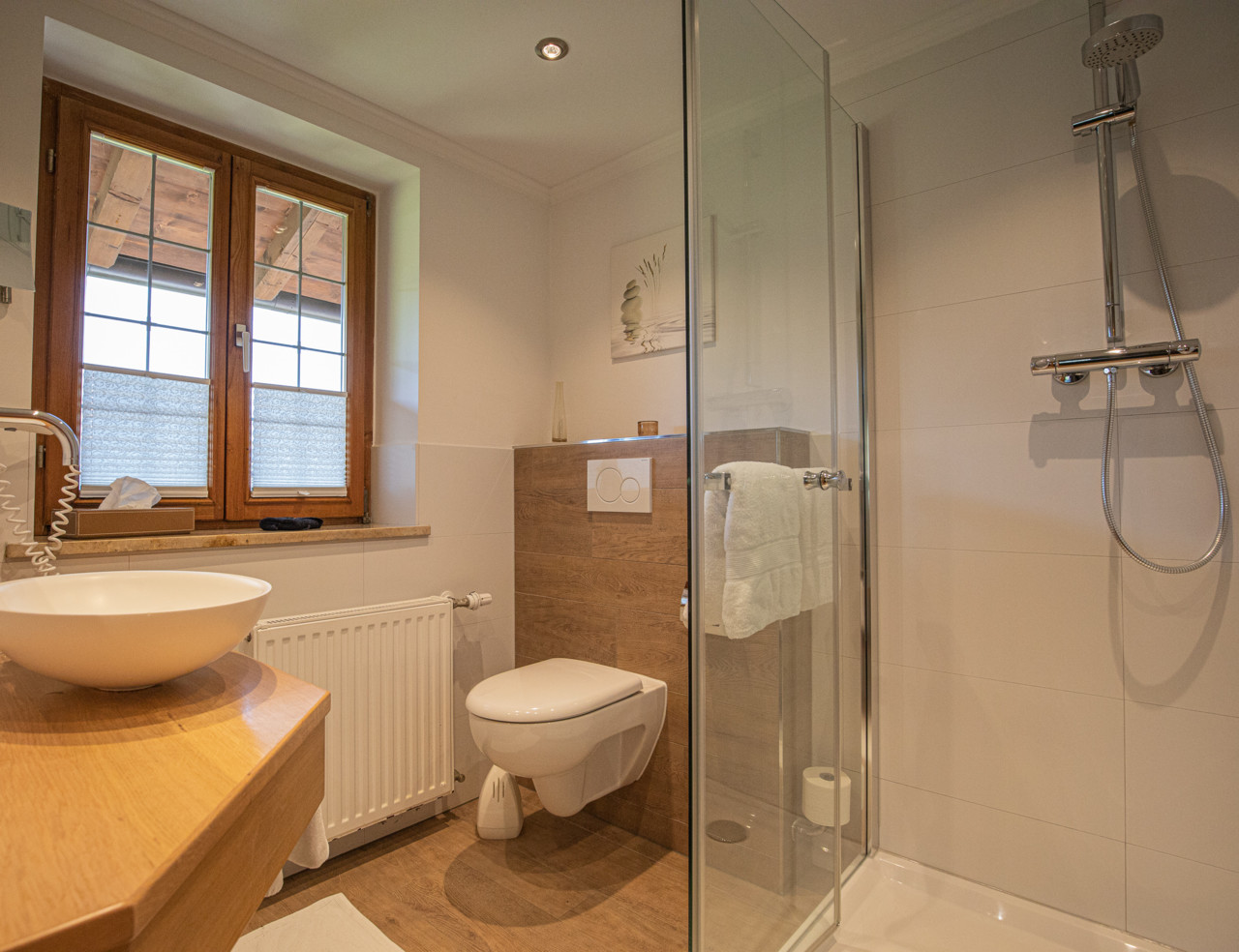 Newly furnished bathroom with bathtub